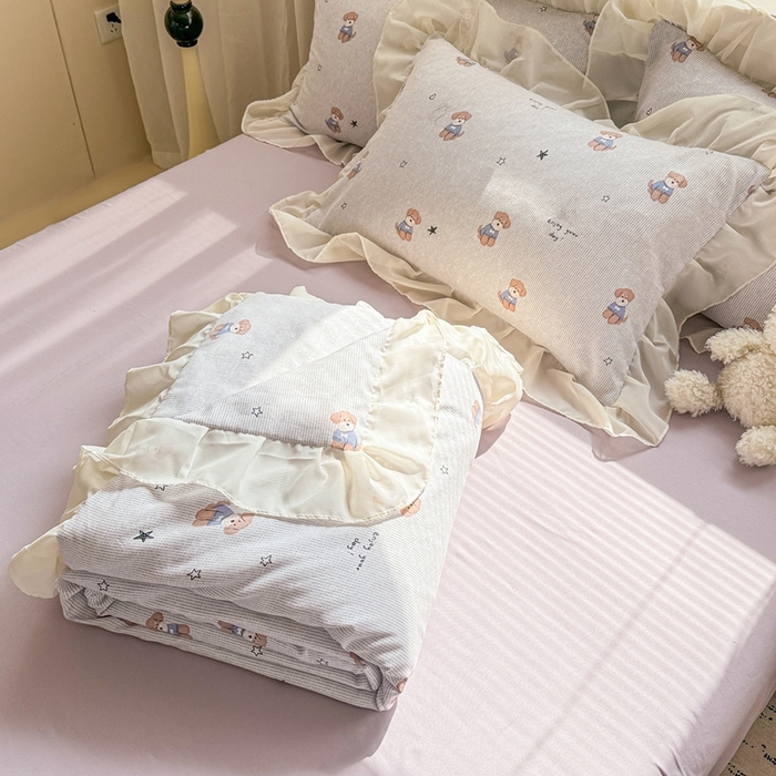 91家纺网 家纺一手货源 找家纺 芯贝儿 2025新款提花针织水洗m双层纱夏被四件套 可爱狗