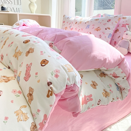念家居 2025新款直播爆款三件套印花小清新13070全棉四件套 卡通乐园