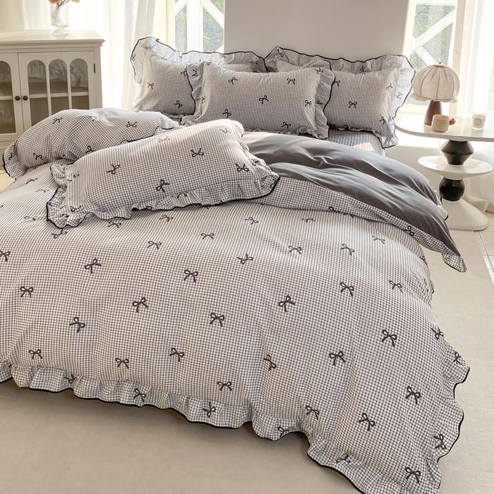 91家纺网 家纺一手货源 找家纺 仟网汇 2025新款赫本针织双层纱床盖四件套 小香风