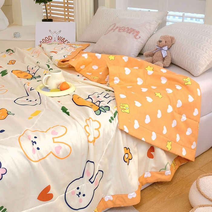 91家纺网 家纺一手货源 找家纺 （自己工厂 有网销大热款 网销帮推可合作优惠）2025新款全棉夏被空调被夏凉被纯棉夏季儿童棉花薄被子 萝卜兔