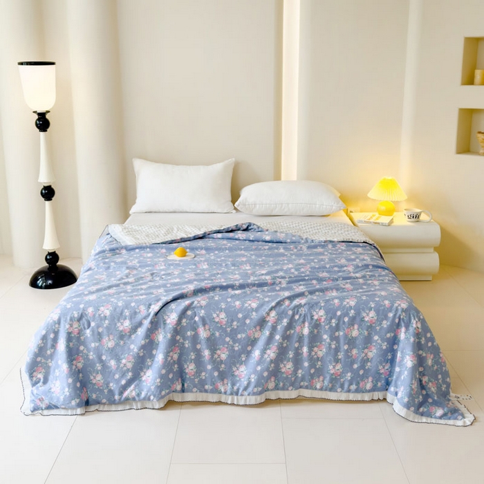 91家纺网 家纺一手货源 找家纺 眠多宝 2026新款亲肤舒适水洗棉花边夏被 浮梦