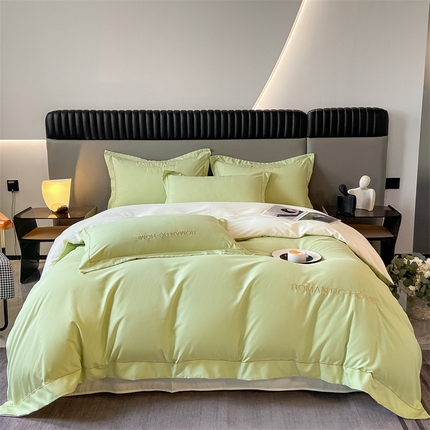 2025新款轻奢家简约水洗磨毛四件套-艾文 云川绿--米黄