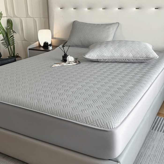 91家纺网 家纺一手货源 找家纺 梵克保罗 2025新款凉感丝床笠凉席三件套--饼干系列 灰色