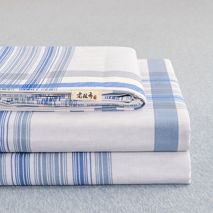 91家纺网 家纺一手货源 找家纺 2025新款老粗布床单老粗布凉席三件套系列-床单 格韵-蓝
