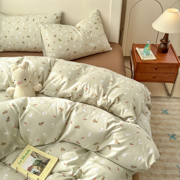 91家纺网 家纺一手货源 找家纺 冕悠家纺 2025新款热款A类高克重针织双层纱四件套系列 （提供买家秀） 萝卜兔