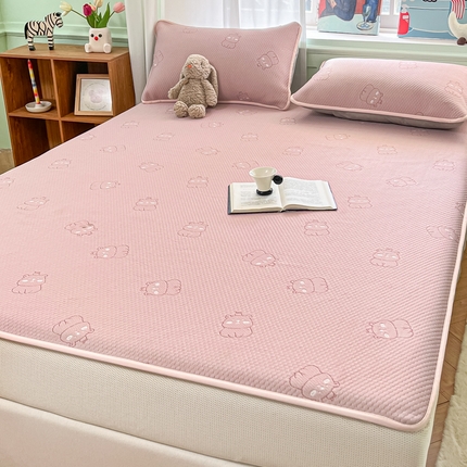 莱米家纺 2025新款冰感凉豆豆凉席床笠款 卡皮巴拉—粉