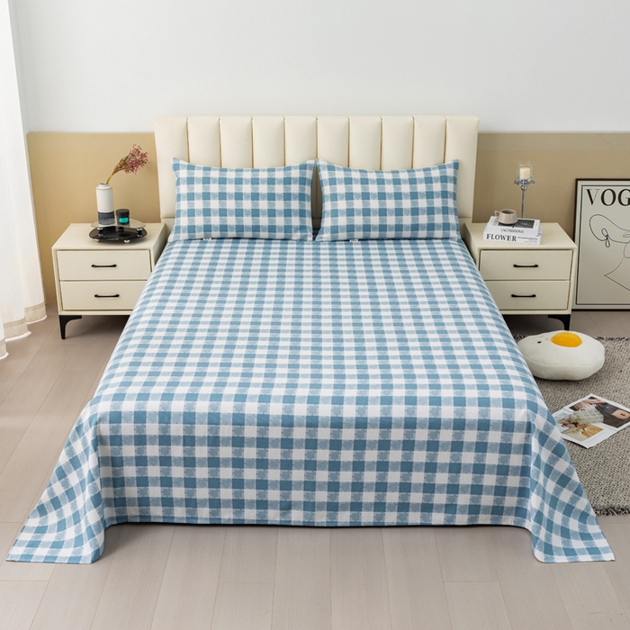 91家纺网 家纺一手货源 找家纺 2025新款老粗布床单老粗布凉席三件套系列-床单 月白-蓝