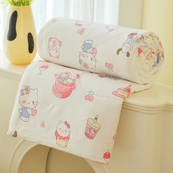 91家纺网 家纺一手货源 找家纺 梦恬佳 2025新款A类水洗皱皱棉夏凉被 粉色奶猫