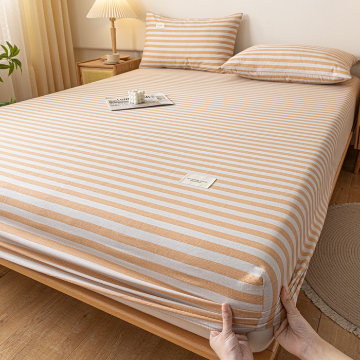 91家纺网 家纺一手货源 找家纺 梵克保罗 2025新款亲肤舒适全棉印花系列床笠 美拉德橘