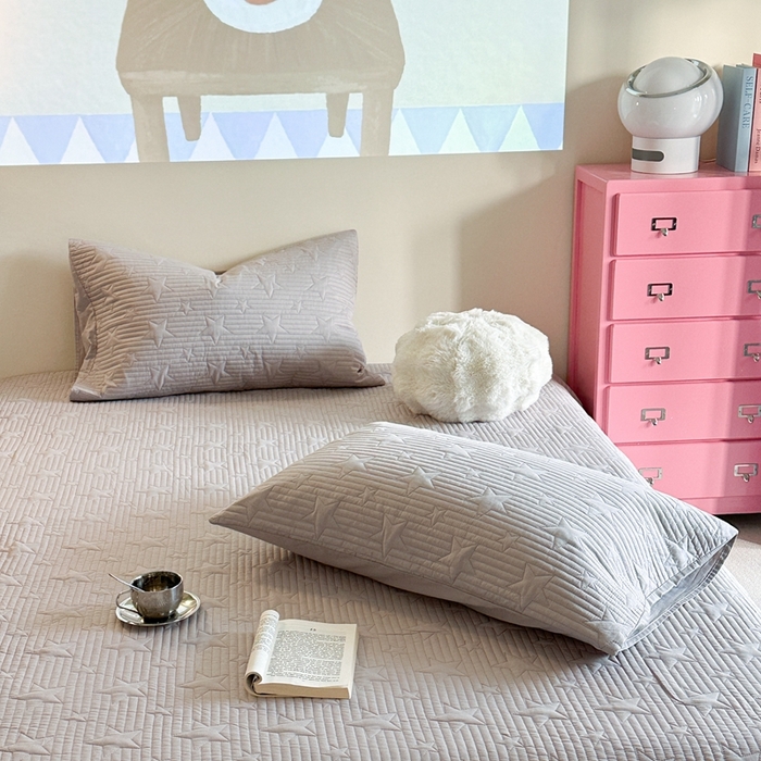 91家纺网 家纺一手货源 找家纺 漫调家纺 2025新款全棉星星床笠 繁星灰