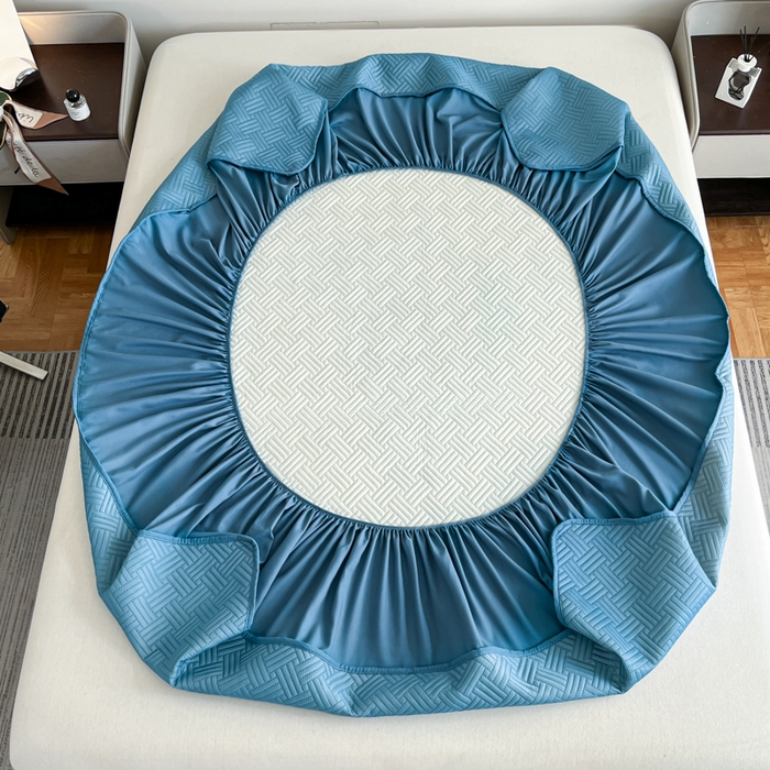 91家纺网 家纺一手货源 找家纺 梵克保罗 2025新款凉感丝床笠凉席三件套--饼干系列 蓝色