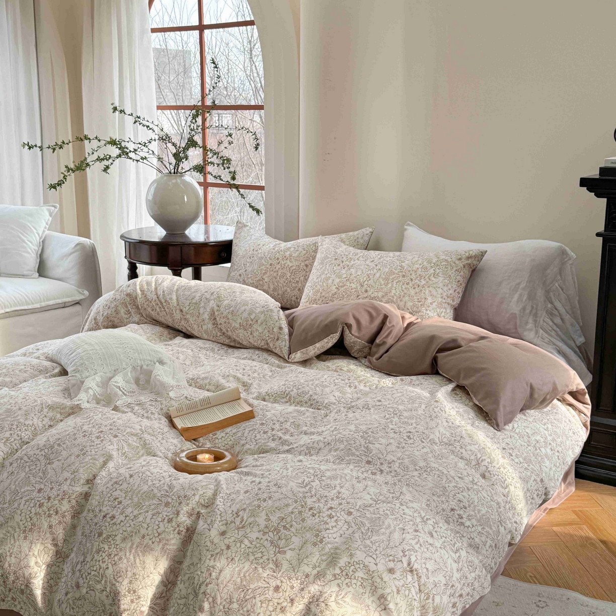 91家纺网 家纺一手货源 找家纺 时年家纺 2025春夏新款全棉纯棉有氧双层纱四件套-碎花系列 月满西楼