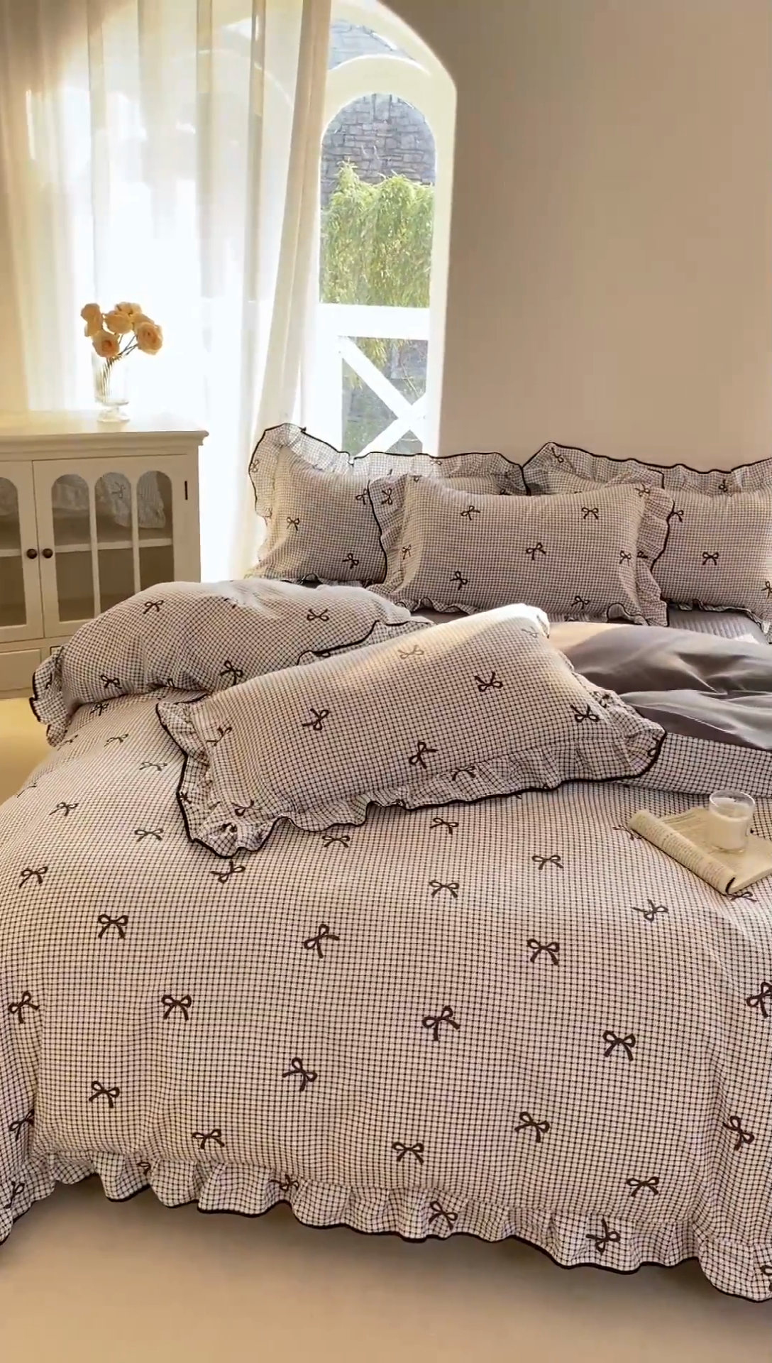 91家纺网 家纺一手货源 找家纺 仟网汇 2025新款赫本针织双层纱床盖四件套 小香风