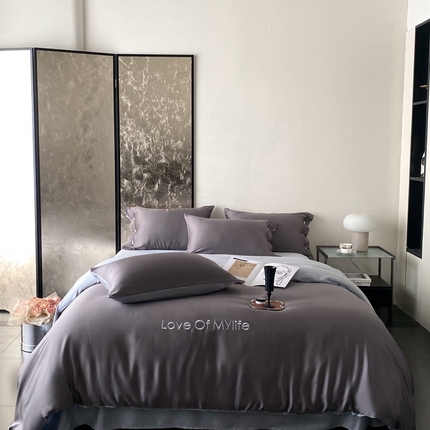 91家纺网 家纺一手货源 找家纺 （总）优悦 2025新款冰丝印花刺绣双拼四件套-漫心