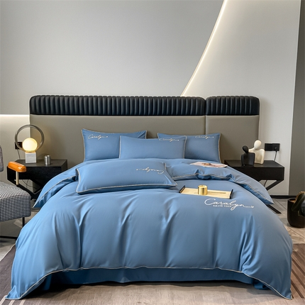 91家纺网 家纺一手货源 找家纺 2025新款水洗磨毛刺绣四件套-慕斯 宾利蓝