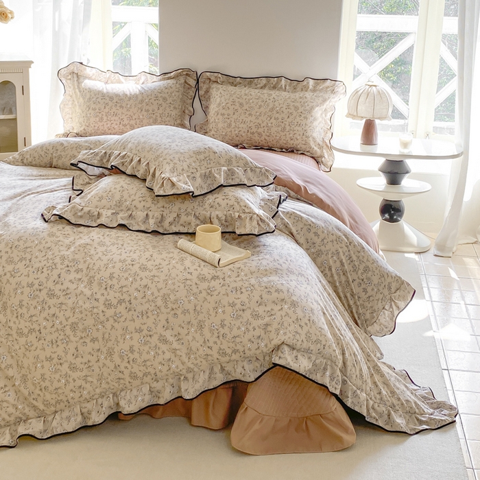 91家纺网 家纺一手货源 找家纺 仟网汇 2025新款赫本针织双层纱床盖四件套 花满楼