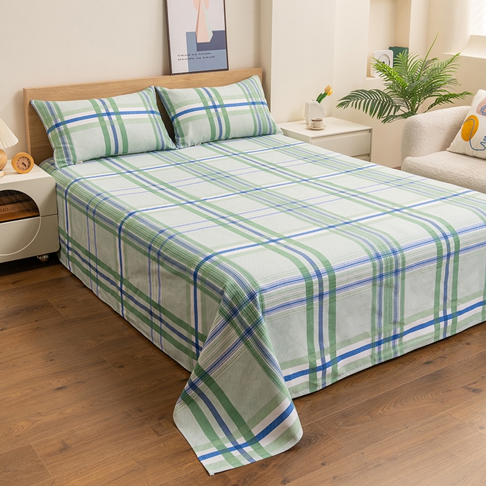 91家纺网 家纺一手货源 找家纺 2025新款老粗布床单老粗布凉席三件套系列-床单 格韵-绿