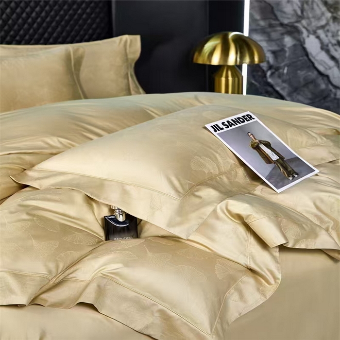 91家纺网 家纺一手货源 找家纺 优品阁 2024新款长绒棉贡缎提花--欧式轻奢提花系列叶叶情深-奶油米