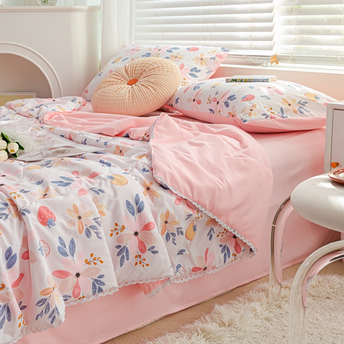 91家纺网 家纺一手货源 找家纺 穆琪 2025新款小花边印花夏被小清新夏凉被 浅夏时光