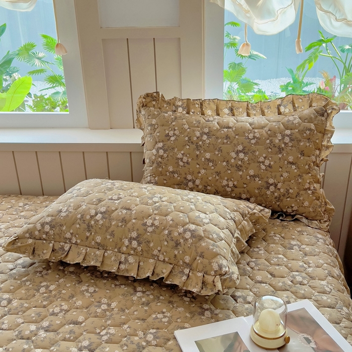 91家纺网 家纺一手货源 找家纺 2025新款全棉夹棉床裙 茶野