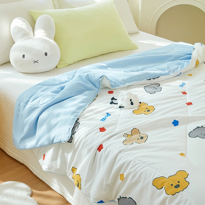 91家纺网 家纺一手货源 找家纺 梦恬佳 2025新款A类水洗皱皱棉夏凉被 快乐小狗