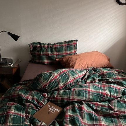 91家纺网 家纺一手货源 找家纺 （总）恋恋三季2025新款春季全棉色织格子混搭四件套- 奥尔松木屋咖