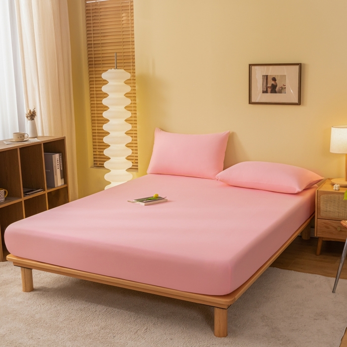 91家纺网 家纺一手货源 找家纺 梵克保罗 2025新款简约纯色亲肤磨毛床笠 淡粉