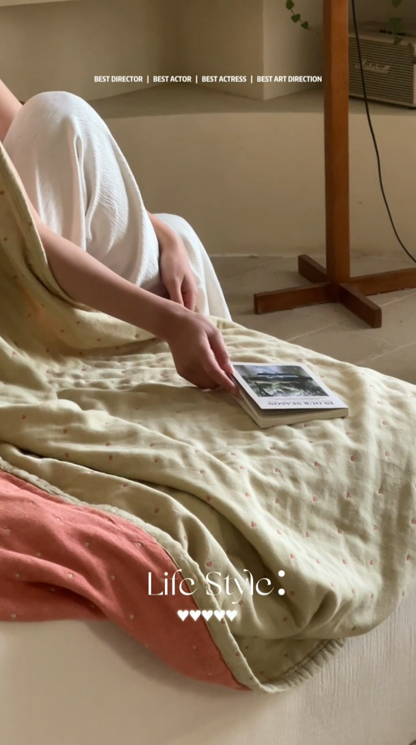 91家纺网 家纺一手货源 找家纺 雯雨2025新款A类全棉四层爱心刺绣纱布毛巾被 爱心绿+橙色