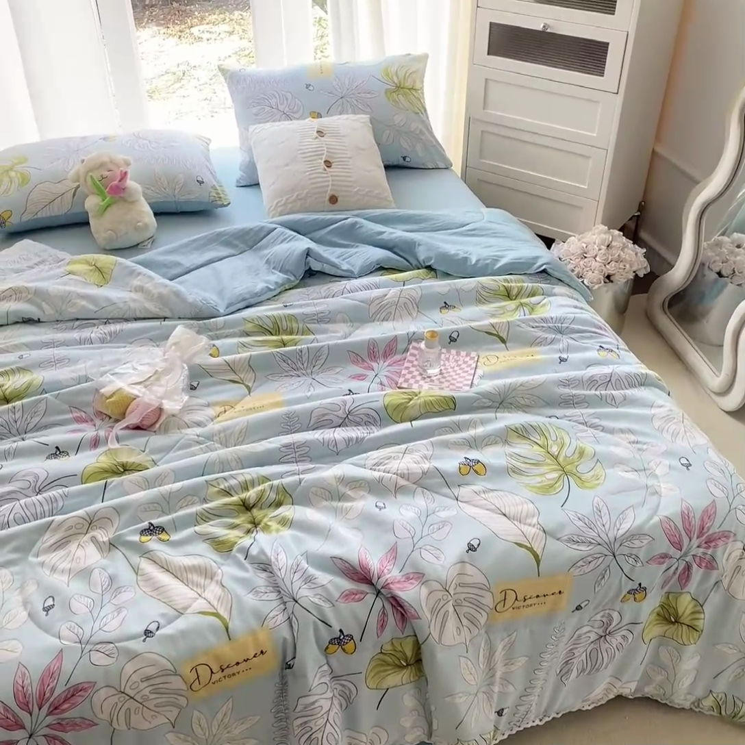 91家纺网 家纺一手货源 找家纺 穆琪 2025新款小花边印花夏被小清新夏凉被 盛夏