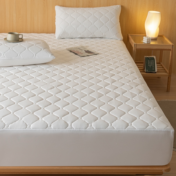 91家纺网 家纺一手货源 找家纺 梵克保罗 2025新款纯色加棉防水大豆纤维床笠 雅典白