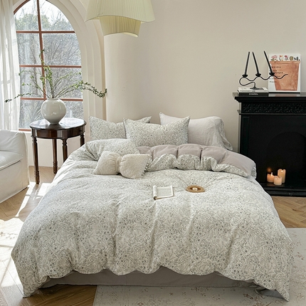 91家纺网 家纺一手货源 找家纺 时年家纺 2025新款全棉有氧双层纱四件套-碎花系列 潇潇暮雨