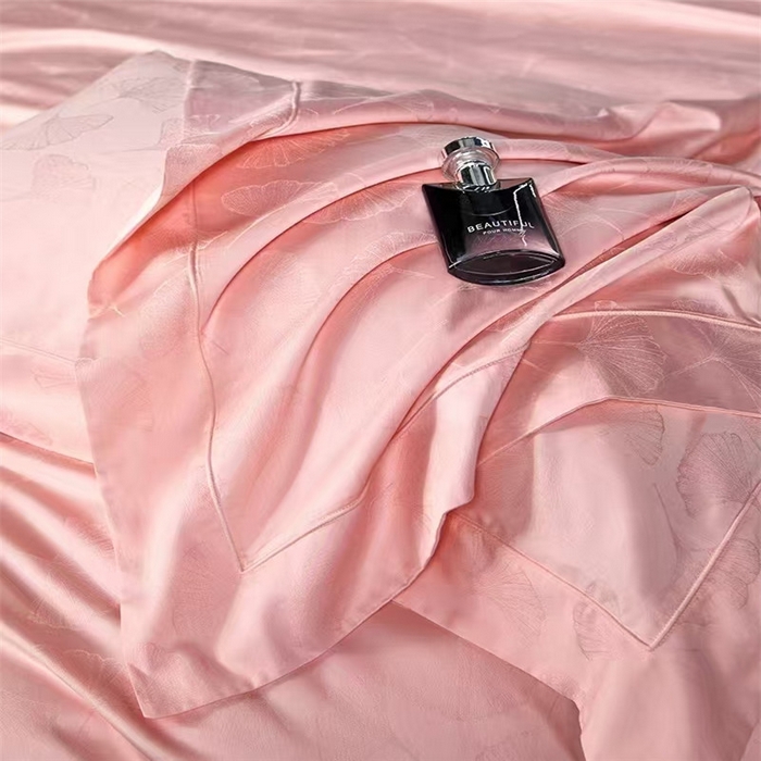 91家纺网 家纺一手货源 找家纺 优品阁 2024新款长绒棉贡缎提花--欧式轻奢提花系列叶叶情深-粉玉