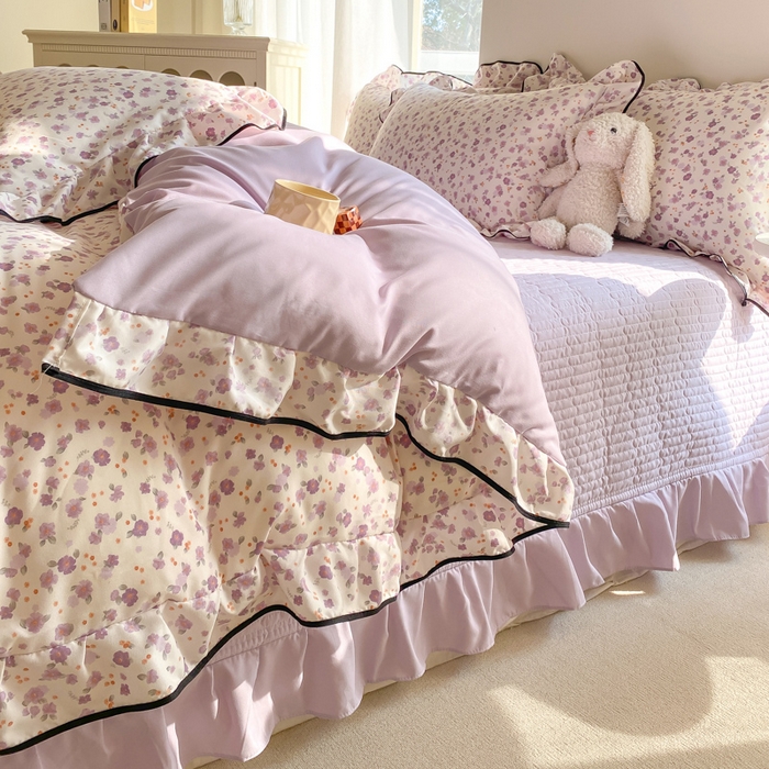 91家纺网 家纺一手货源 找家纺 仟网汇 2025新款赫本针织双层纱床盖四件套 倾心