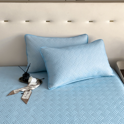 梵克保罗 2025新款凉感丝床笠饼干系列凉席枕套 天蓝