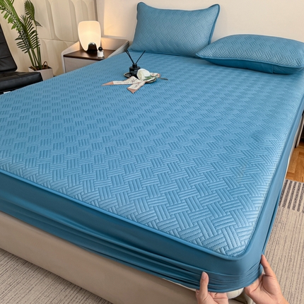 91家纺网 家纺一手货源 找家纺 梵克保罗 2025新款凉感丝床笠凉席三件套--饼干系列 蓝色