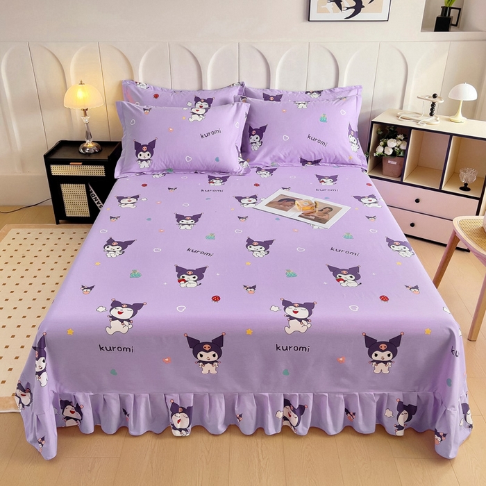 91家纺网 家纺一手货源 找家纺 2025新款全棉花边款床单 库洛米