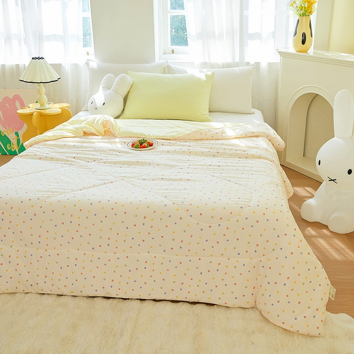 91家纺网 家纺一手货源 找家纺 梦恬佳 2025新款A类水洗皱皱棉夏凉被 小波点