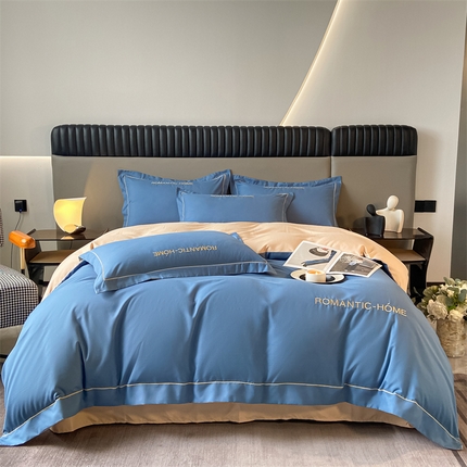 2025新款轻奢家简约水洗磨毛四件套-艾文 宾利蓝-奶茶