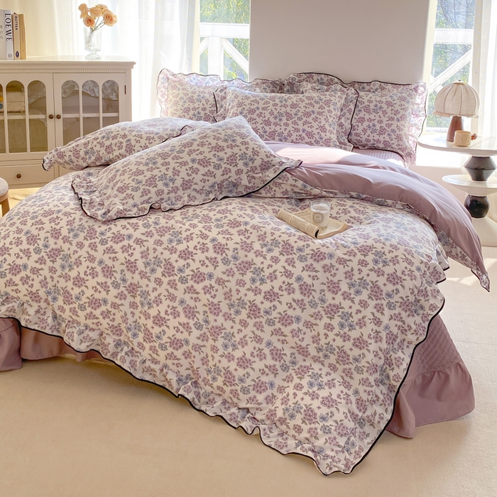 91家纺网 家纺一手货源 找家纺 仟网汇 2025新款赫本针织双层纱床盖四件套 绮梦