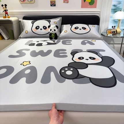 丝羽坊 2025新款大版印花冰丝凉席冰丝席碳光冰丝凉席-平铺款 功夫熊猫