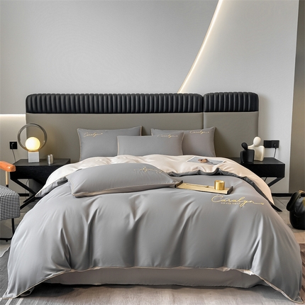 91家纺网 家纺一手货源 找家纺 2025新款水洗磨毛刺绣四件套-慕斯 中灰+山灰