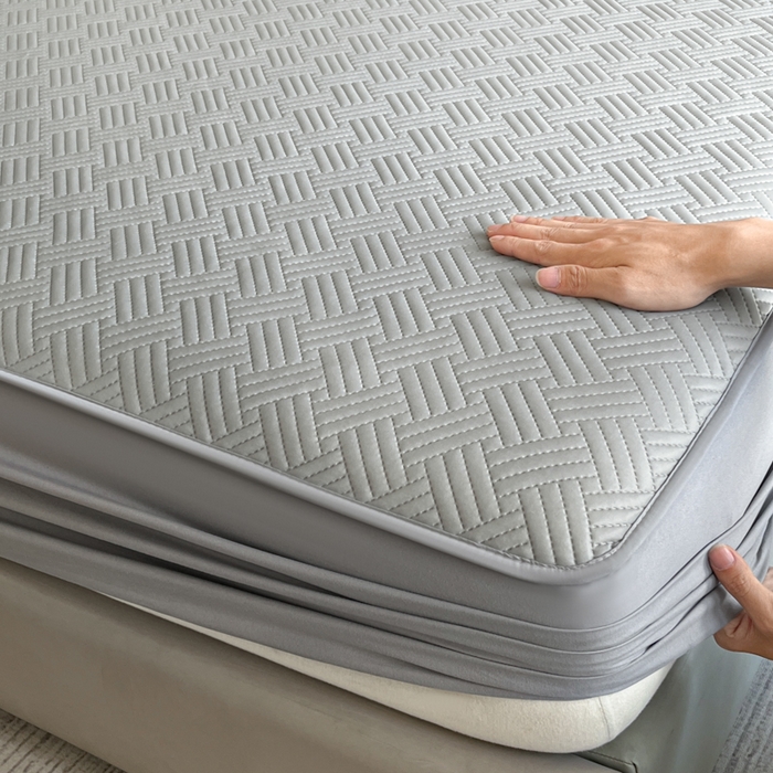 91家纺网 家纺一手货源 找家纺 梵克保罗 2025新款凉感丝床笠饼干系列凉席枕套 灰色