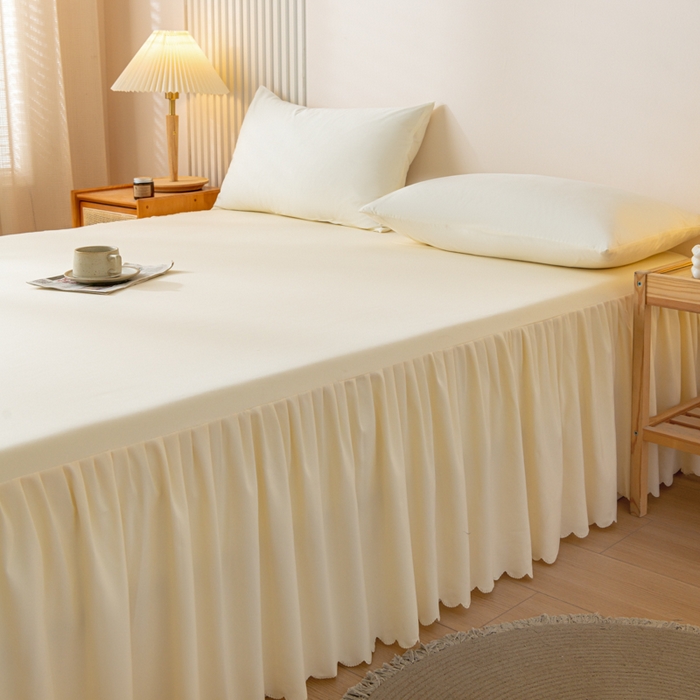 91家纺网 家纺一手货源 找家纺 梵克保罗 2025新款亲肤磨毛舒适柔软纯色Q系列床裙 Q-奶油白