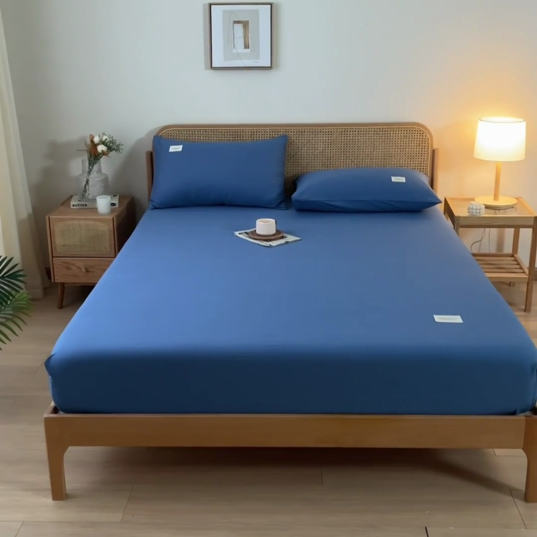 91家纺网 家纺一手货源 找家纺 梵克保罗 2025新款亲肤舒适全棉13372喷气床笠 运动蓝