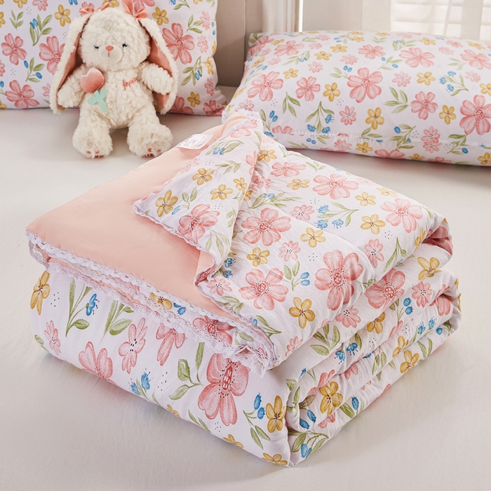 91家纺网 家纺一手货源 找家纺 穆琪 2025新款小花边印花夏被小清新夏凉被 左岸花开-小花边