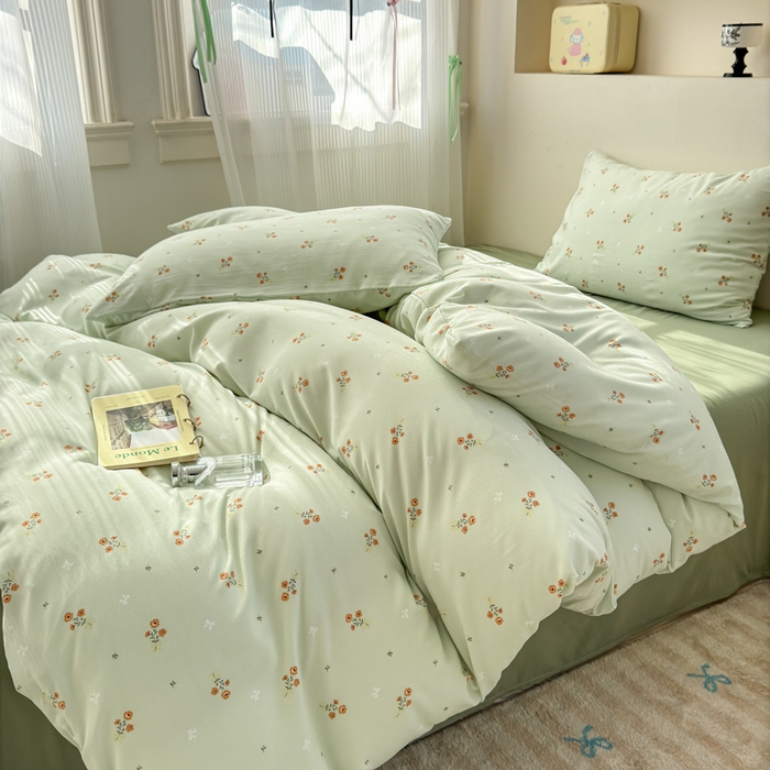 91家纺网 家纺一手货源 找家纺 冕悠家纺 2025新款热款A类高克重针织双层纱四件套系列 （提供买家秀） 清新奶绿