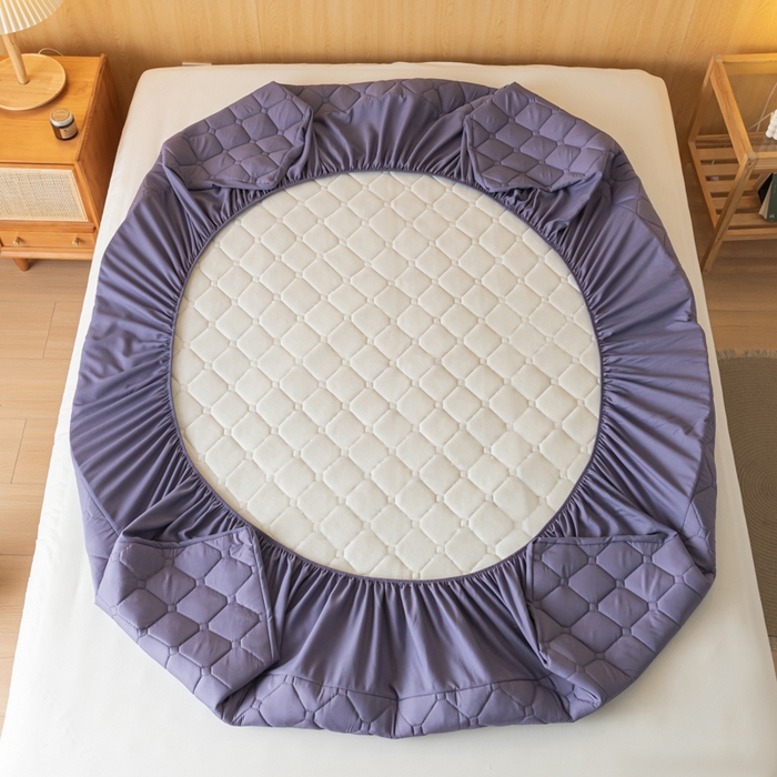 91家纺网 家纺一手货源 找家纺 梵克保罗 2025新款纯色加棉防水大豆纤维床笠 神秘紫