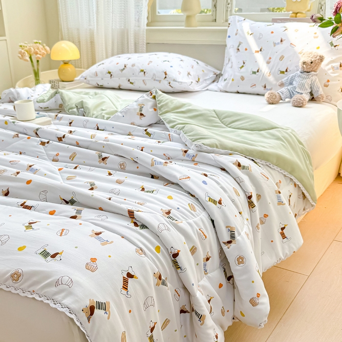 91家纺网 家纺一手货源 找家纺 穆琪 2025新款小花边印花夏被小清新夏凉被 旺旺队-小花边