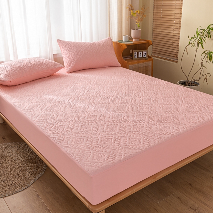 91家纺网 家纺一手货源 找家纺 梵克保罗 2025新款简约纯色水洗棉防水夹棉枕套 浅粉