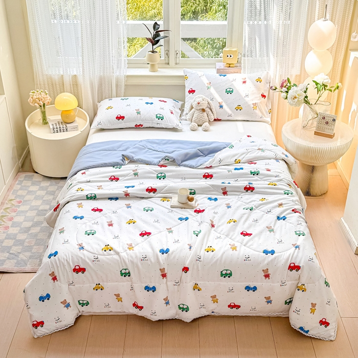 91家纺网 家纺一手货源 找家纺 穆琪 2025新款小花边印花夏被小清新夏凉被 动感汽车-小花边